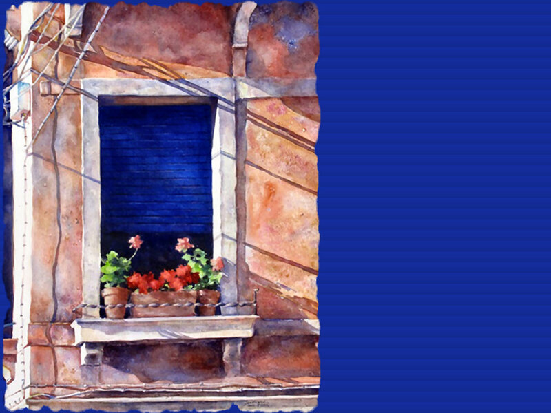 Window with Flowers — Blue