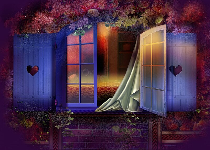 Window with Flowers — Purple, Dreamy