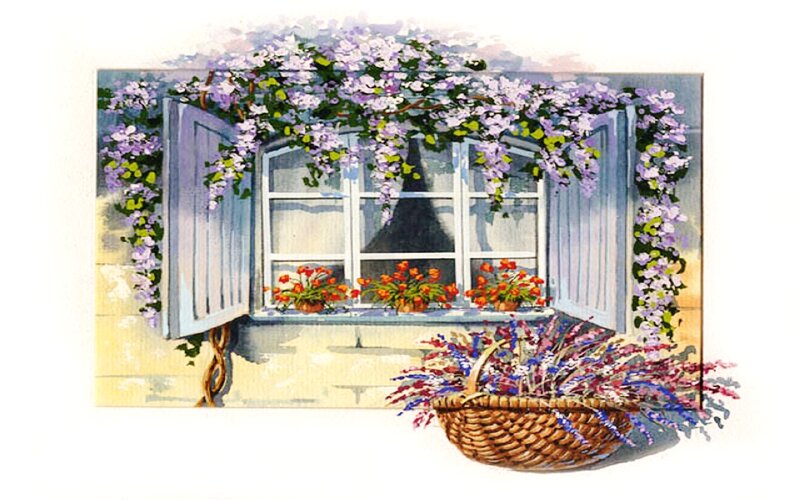 Window with Flowers — Purple