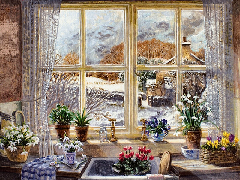 Window with Potted Flowers