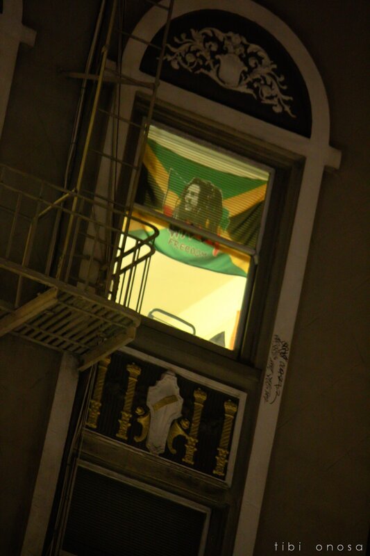 window with Rastafari flag