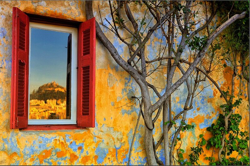 Window with Red Shutters