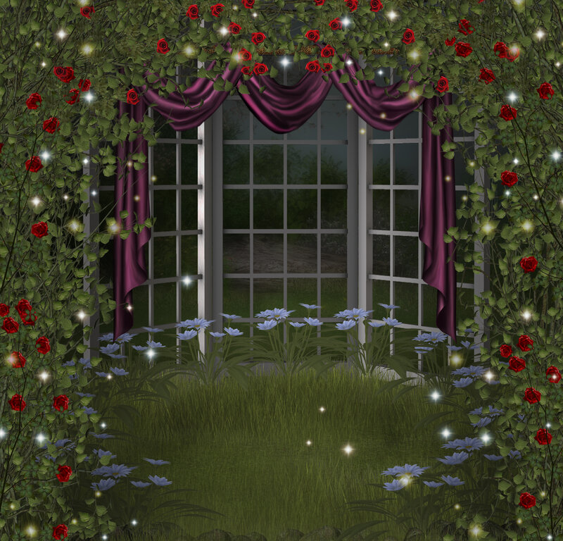 Window with Roses and Flowers