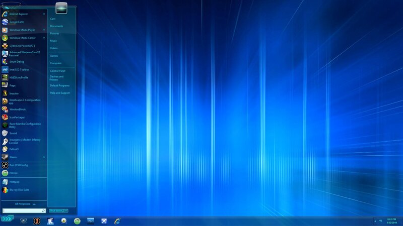 Windows 7 desktop with blue background