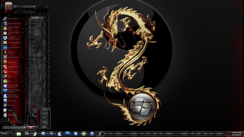 Windows 7 desktop with dragon theme