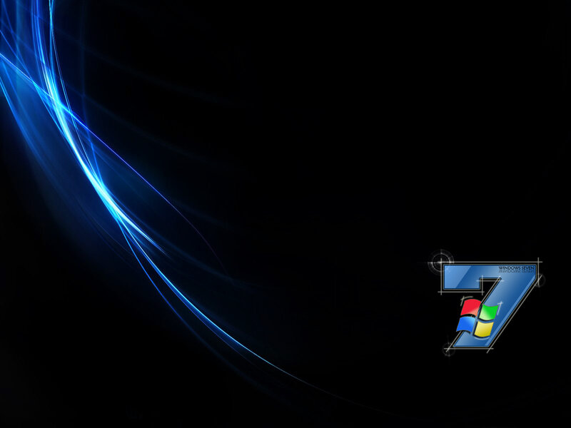 Windows 7 Logo — Black, Dark, Futuristic, Digital Art, Blue Light Streaks, Blue, Windows Seven