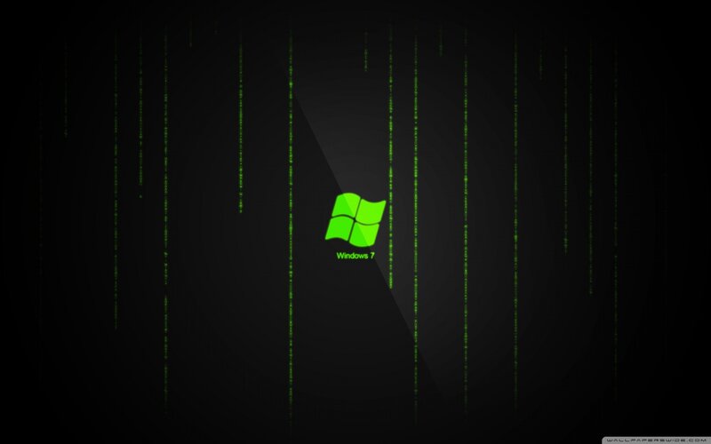 Windows 7 Logo — Black, Dark, Futuristic, Digital Art, Green Code