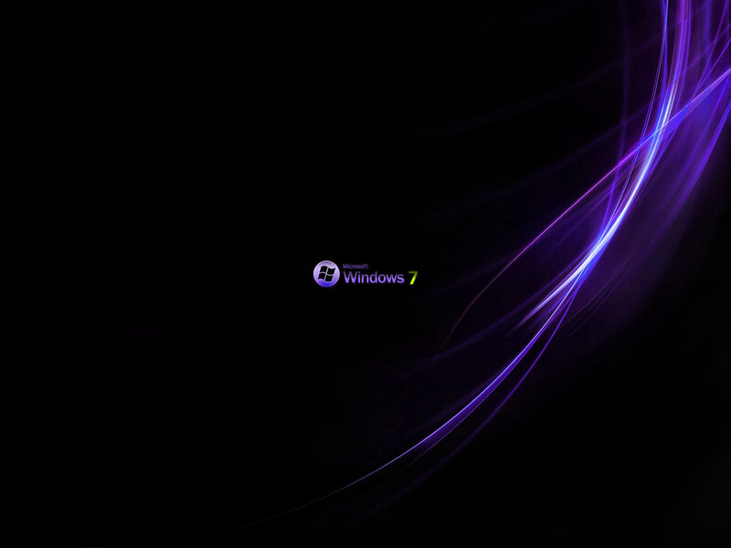 Windows 7 Logo — Black, Dark, Futuristic, Digital Art, Light Streaks, Purple