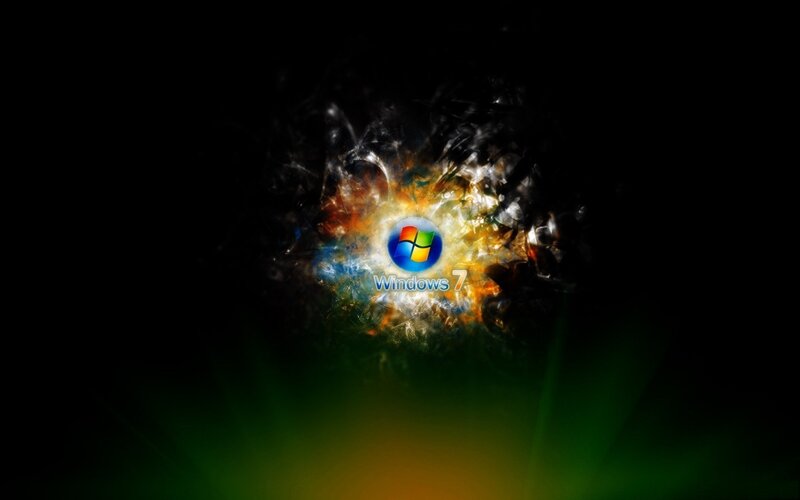 Windows 7 Logo — Black, Dramatic, Digital Art, Explosion
