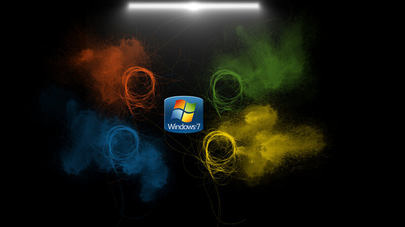 Windows 7 Logo — Black, Dramatic, Digital Art, Light Beam
