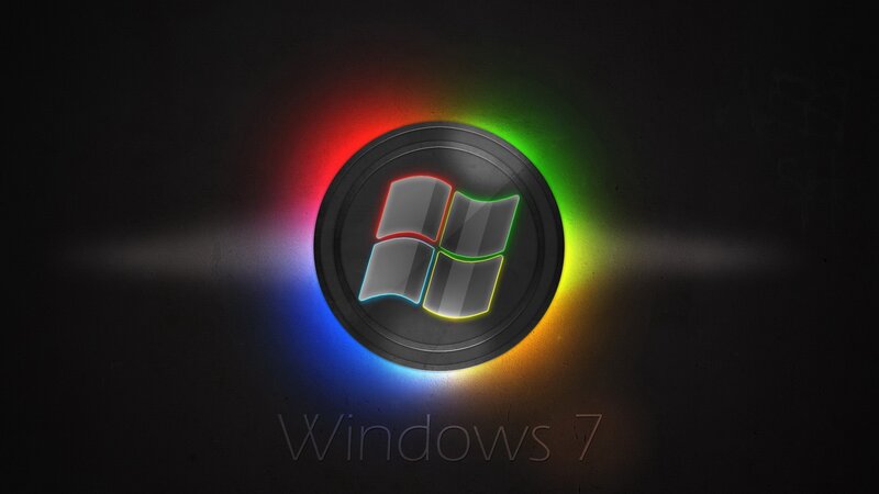 Windows 7 Logo — Black, Dramatic, Digital Art, Neon Lights