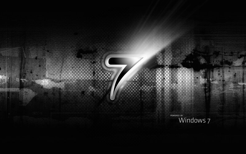 Windows 7 Logo — Black, Dramatic, Digital Art, Number 7, Light Beam