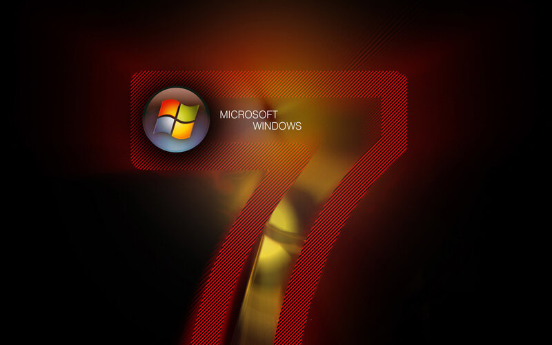 Windows 7 Logo — Black, Dramatic, Digital Art, Number 7, Red