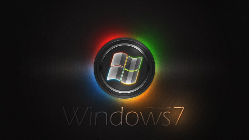 Windows 7 Logo — Black, Dramatic, Digital Art, Text, Neon Glow