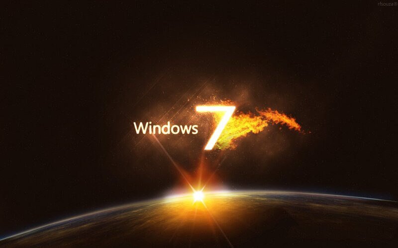 Windows 7 Logo — Black, Dramatic, Sunrise, Digital Art, Earth, Fire, Orange