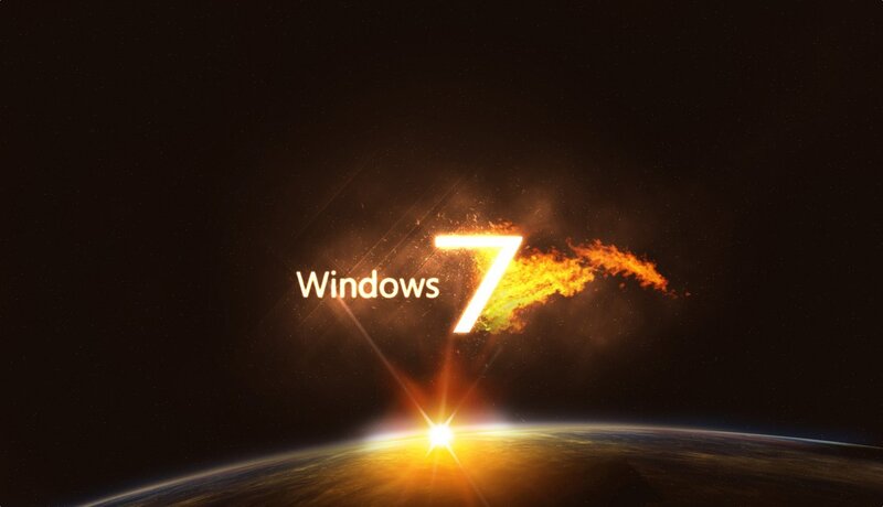 Windows 7 Logo — Black, Dramatic, Sunrise, Digital Art, Earth