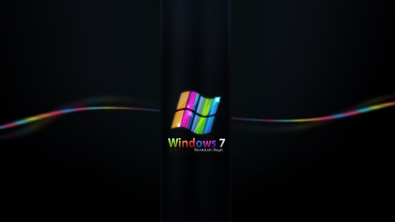 Windows 7 Logo — Black, Minimalist, Digital Art, Rainbow Lines
