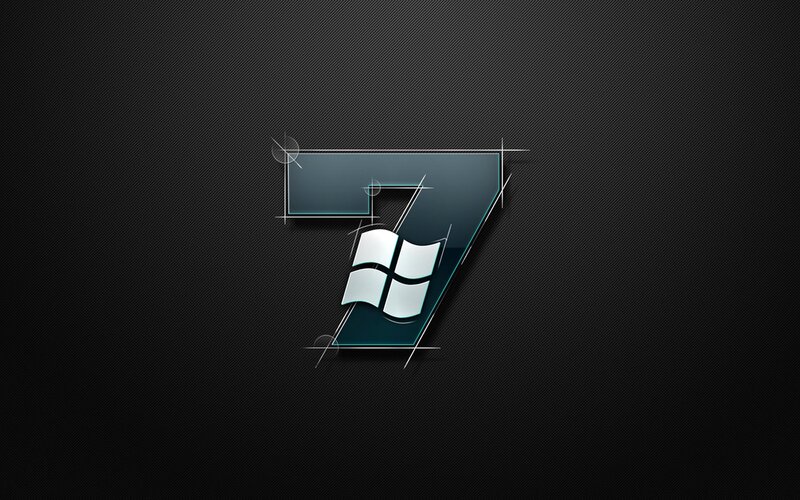 Windows 7 Logo — Black, Modern, Digital Art, Number Seven