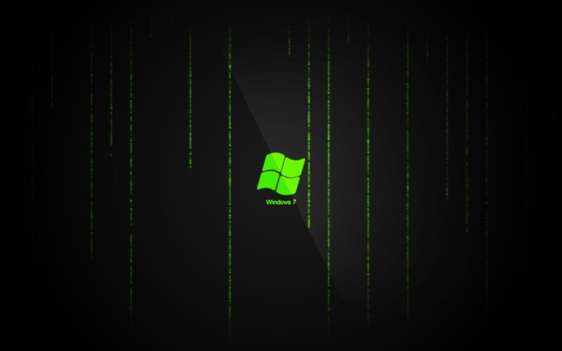Windows 7 Logo — Black, Technological, Digital Art, Green Code