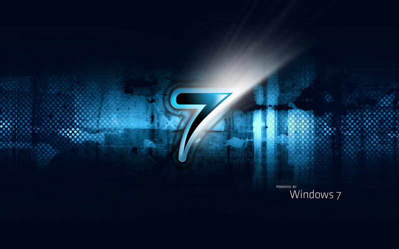 Windows 7 Logo — Blue, Dramatic, Digital Art, Number 7, Light Beam, Grunge Texture