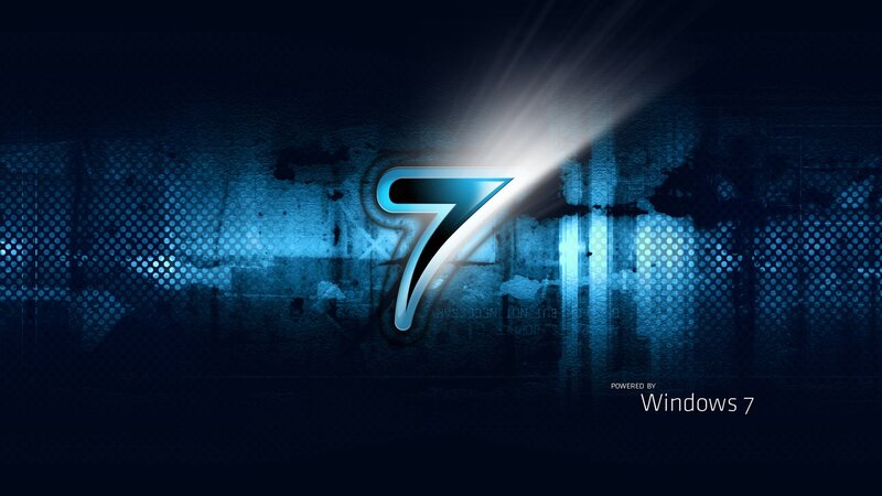 Windows 7 Logo — Blue, Dramatic, Digital Art, Number 7, Light Beam, Mesh Pattern
