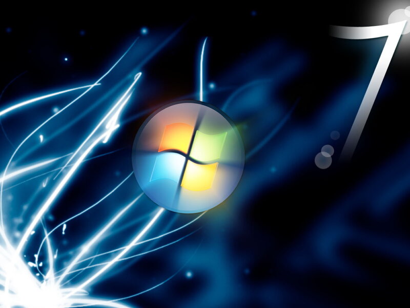 Windows 7 Logo — Blue, Dynamic, Digital Art, Light Streaks, Glow