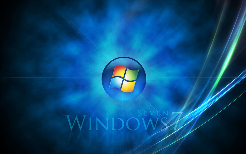 Windows 7 Logo — Blue, Dynamic, Digital Art, Text, Light Streaks, Green