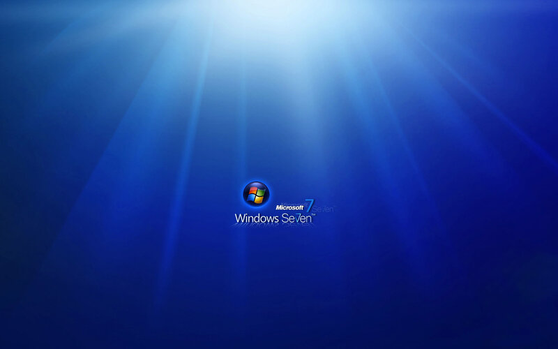Windows 7 Logo — Blue, Serene, Digital Art, Text, Light Rays