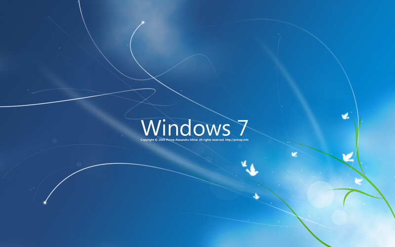 Windows 7 Logo — Blue, Serene, Morning, Digital Art, Birds