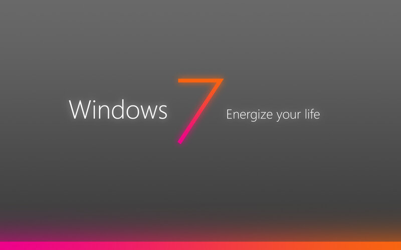 Windows 7 Logo — Gray, Minimalist, Digital Art, Text, Orange