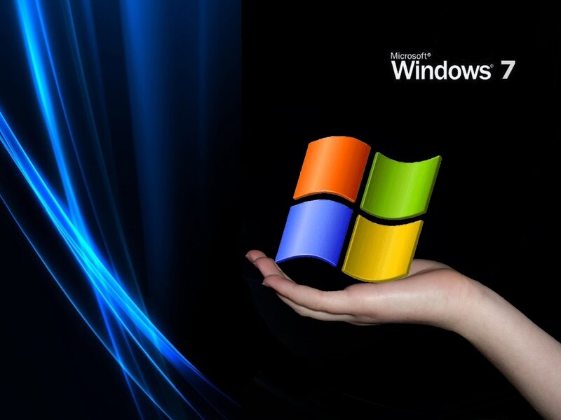 Windows 7 logo on hand