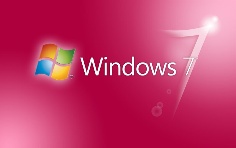 Windows 7 logo on pink background