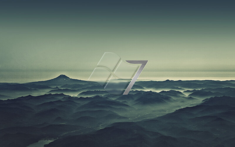 Windows 7 logo over mountains