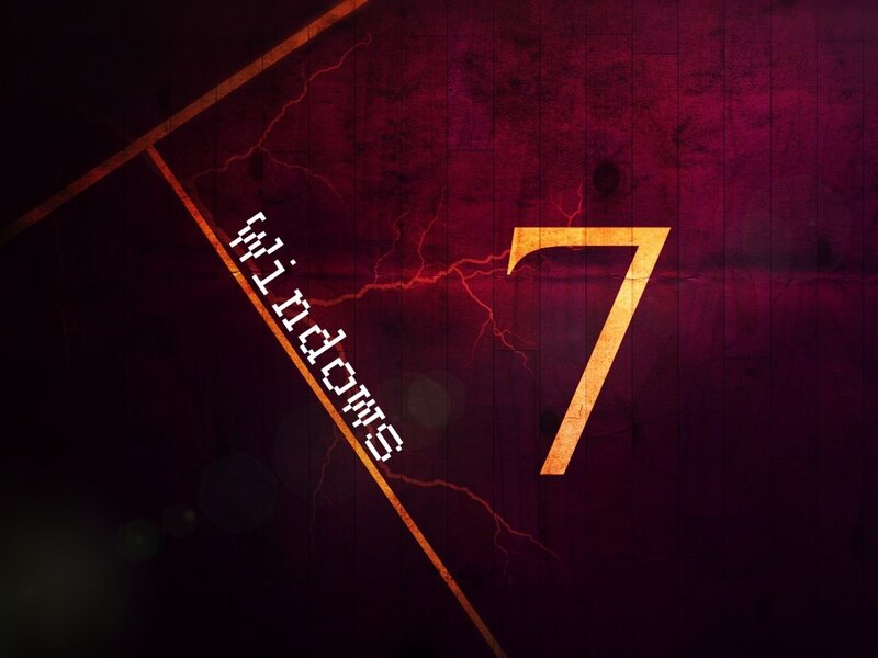 Windows 7 Logo — Purple, Dramatic, Digital Art, Number 7, Lightning, Text, Orange