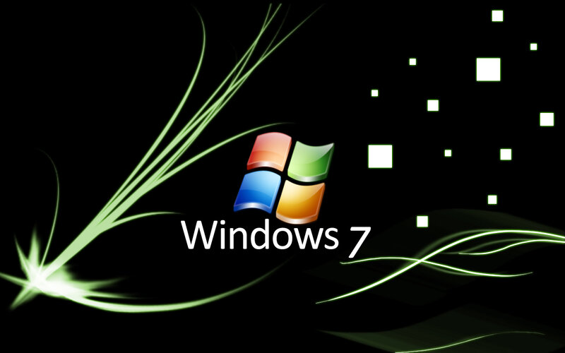 Windows 7 logo with green light effects
