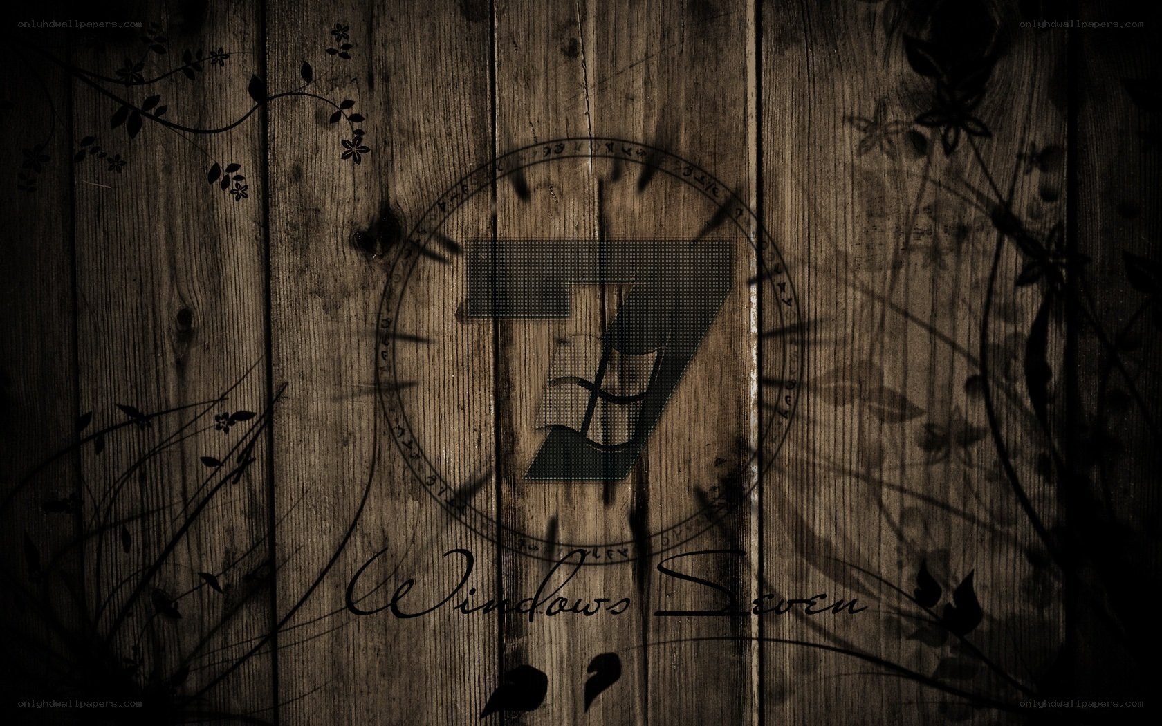 Windows 7 on wooden background