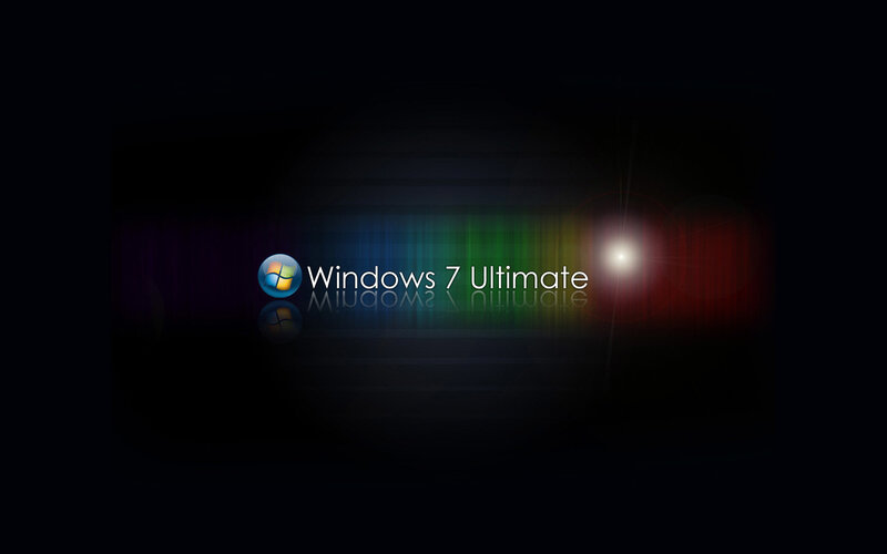 Windows 7 Ultimate Logo — Black, Dramatic, Digital Art, Text, Light Flare, Blue