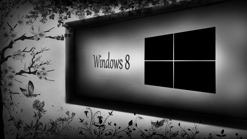 Windows 8 Logo — Black, Dramatic, Digital Art, Flowers, Butterflies