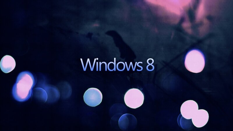Windows 8 Logo — Blue, Dark, Mysterious, Night, Digital Art, Bokeh Lights, Silhouette, Purple