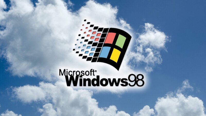 Windows 98 logo on sky