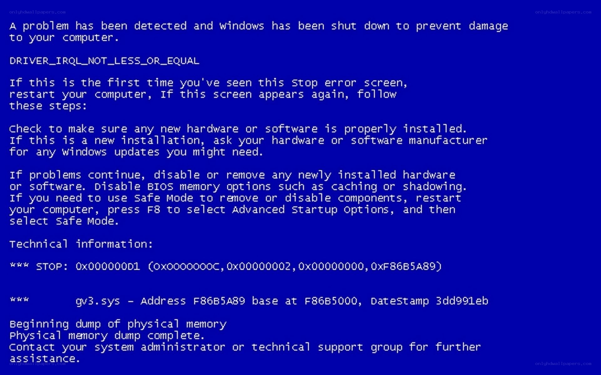 Windows blue screen error