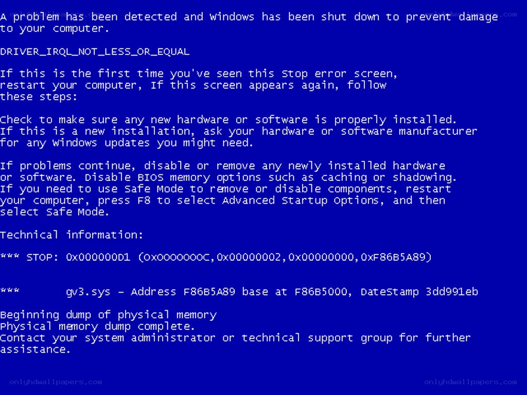 Windows blue screen error