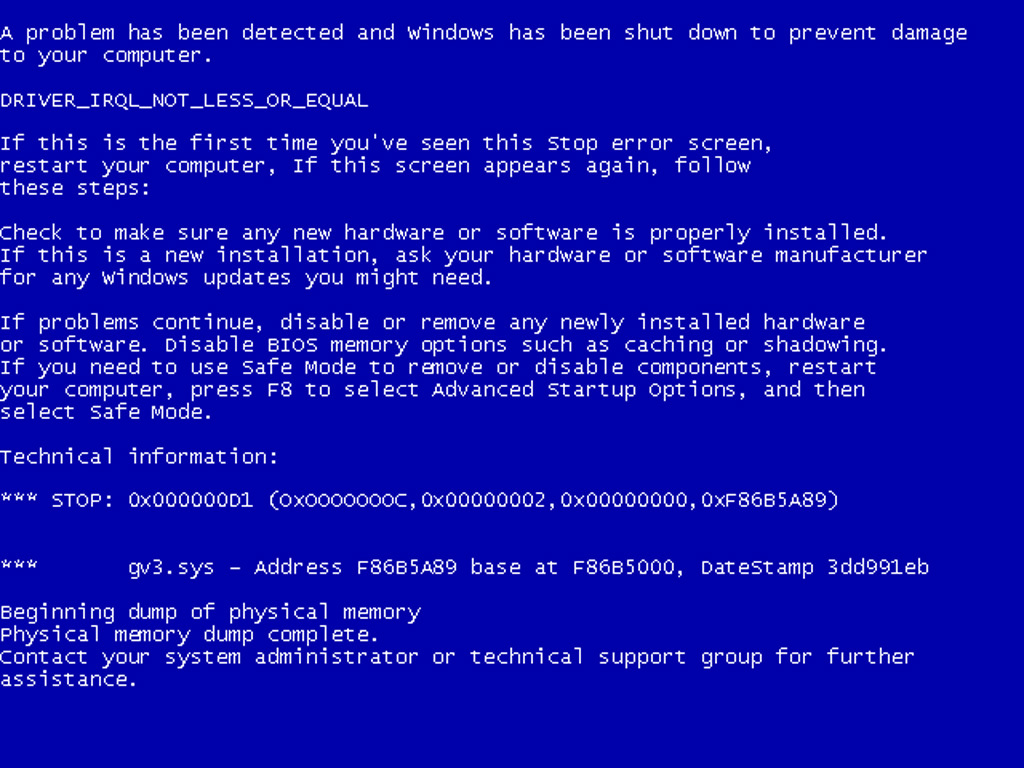 Windows blue screen error