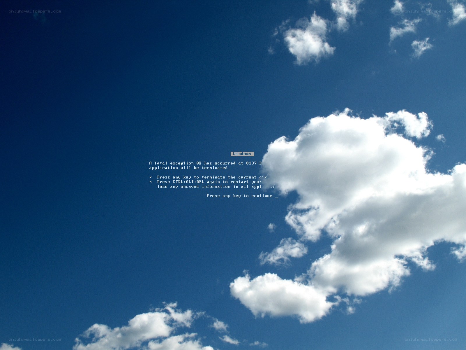 Windows blue screen on sky background