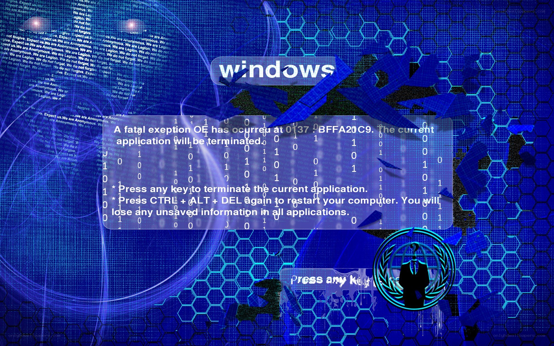 Windows crash with Anonymous hack