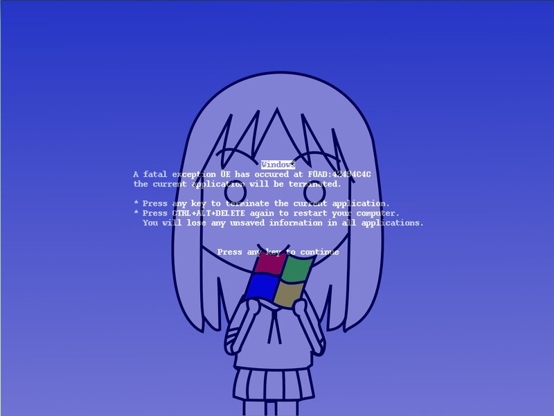 Windows error screen with anime girl