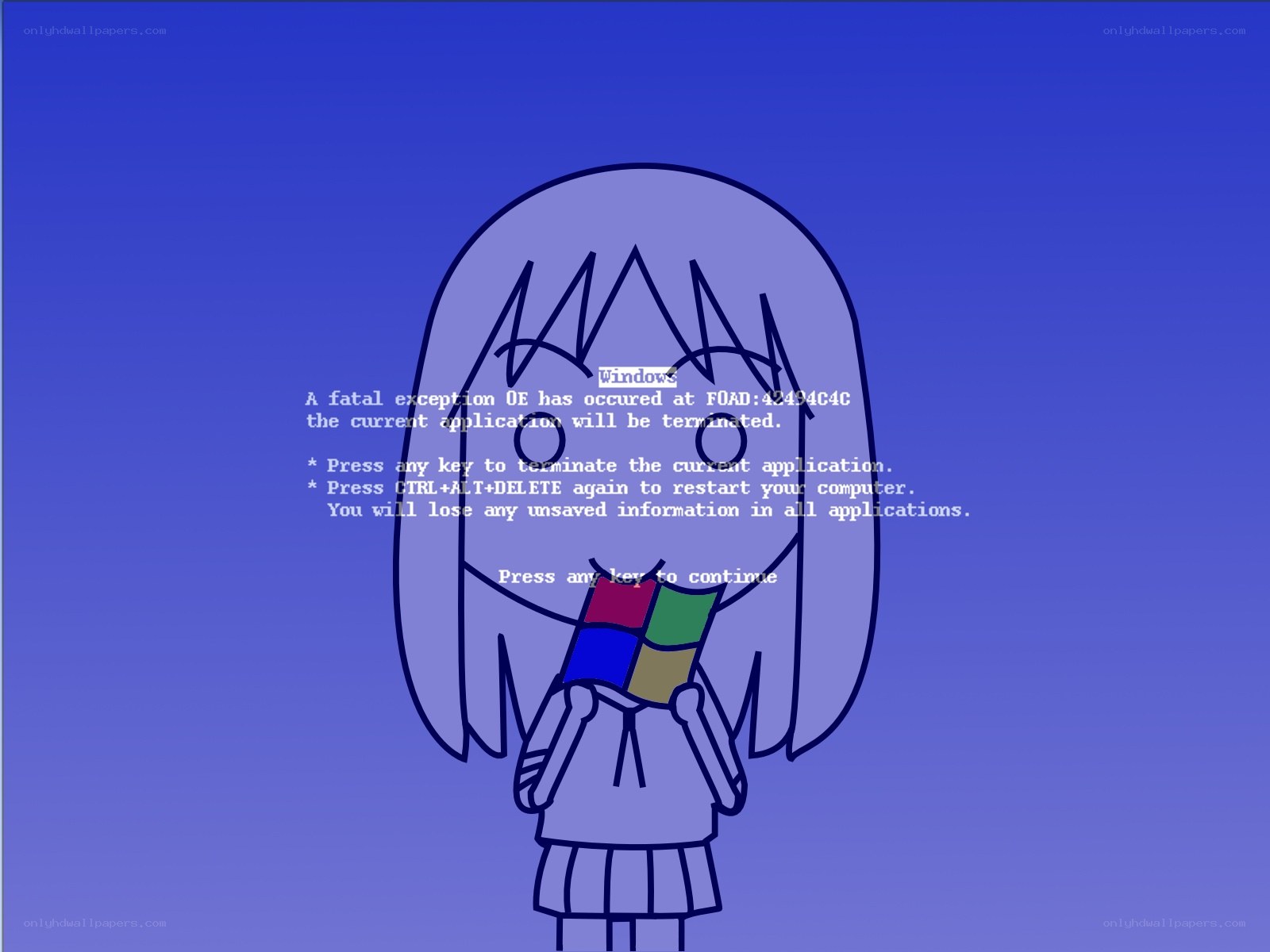 Windows error screen with anime girl
