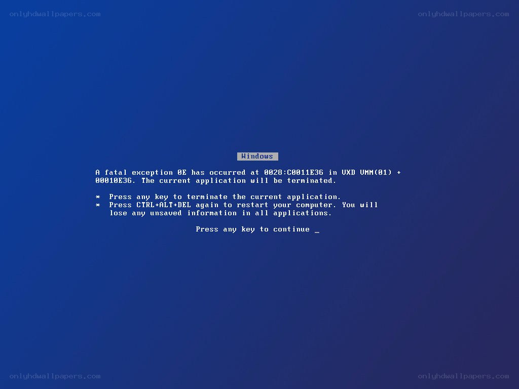 Windows fatal exception error screen
