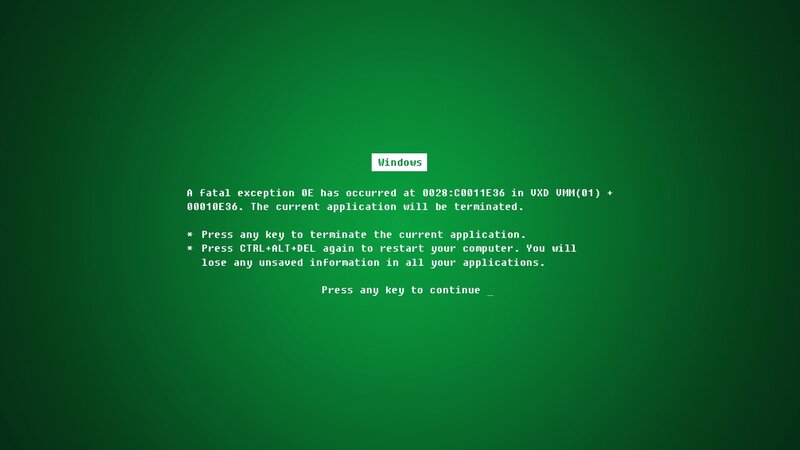 Windows fatal exception error screen