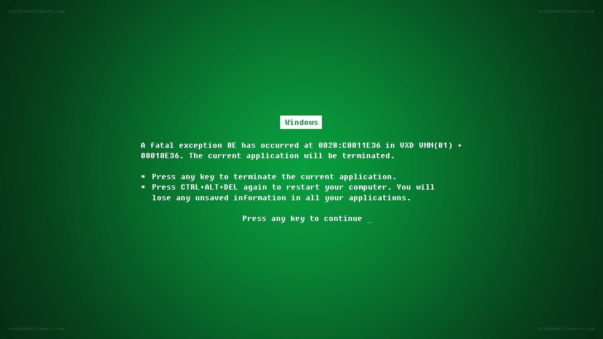 Windows fatal exception error screen